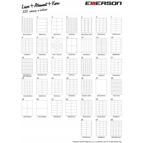 Etykieta A4 biała (100ark) 85*50mm nr.014 EMERSON eta4085x050w