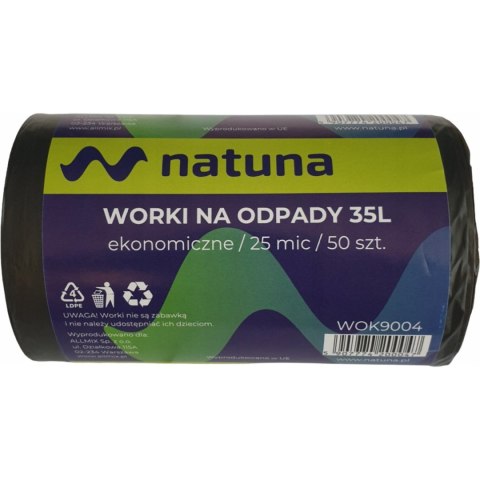 Worki na śmieci 35L 25mic LDPE ekonomiczne NATUNA (50szt) Worki na śmieci 35L 25mic LDPE ekonomiczne NATUNA (50szt)