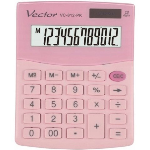 Kalkulator VECTOR VC-812-PK 12p różowy pastelowy Kalkulator VECTOR VC-812-PK 12p różowy pastelowy