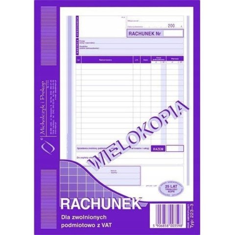 223-3 Rachunek A5 dla zw.z VAT (pion) wielokopia MICHALCZYK i PROKOP 223-3 Rachunek A5 dla zw.z VAT (pion) wielokopia MICHALCZYK i PROKOP