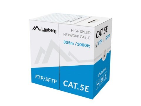 Kabel LAN FTP 100Mb/s 305m drut cca szary