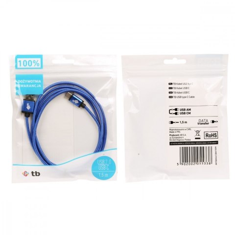Kabel USB-USB C 1.5m niebieski sznurek Kabel USB-USB C 1.5m niebieski sznurek