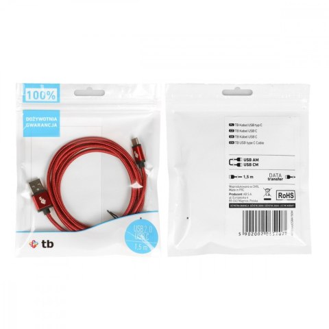 Kabel USB-USB C 1.5m rubinowy sznurek Kabel USB-USB C 1.5m rubinowy sznurek