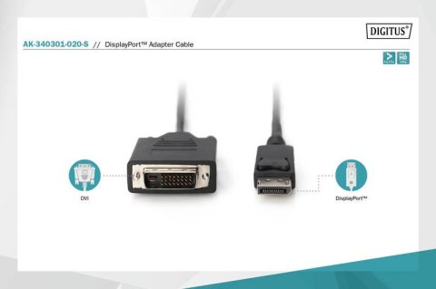 Kabel adapter Displayport z zatrzaskiem 1080p 60Hz FHD Typ DP/DVI-D (24+1) M/M czarny 2m Kabel adapter Displayport z zatrzaskiem 1080p 60Hz FHD Typ DP/DVI-D (24+1) M/M czarny 2m