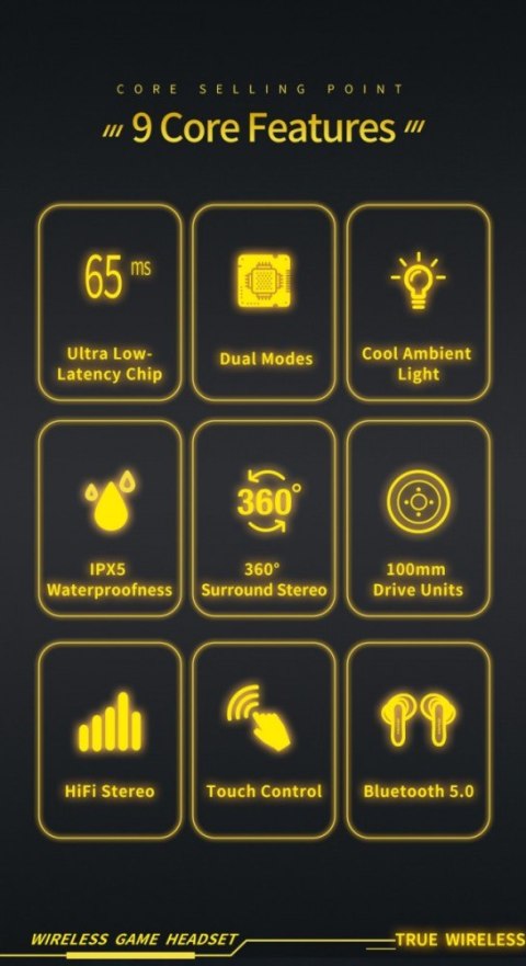 Słuchawki Bluetooth 5.0 T35 TWS + Stacja dokująca -Dla Graczy- czarne Słuchawki Bluetooth 5.0 T35 TWS + Stacja dokująca -Dla Graczy- czarne