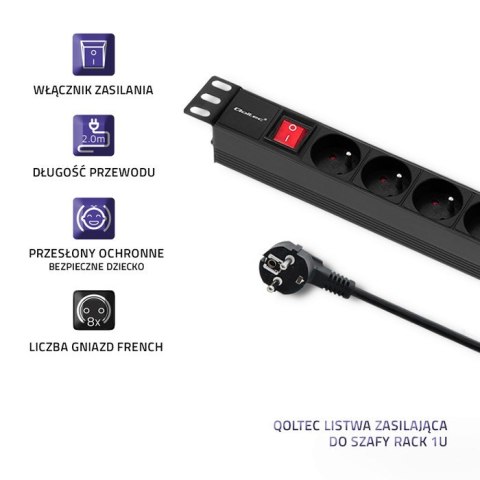 Listwa zasilająca do szafy RACK 1U | 16A | PDU | 8xFRENCH | 2m Listwa zasilająca do szafy RACK 1U | 16A | PDU | 8xFRENCH | 2m