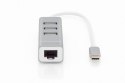 HUB/Koncentrator 3-portowy USB 2.0 HighSpeed z Typ C oraz Fast Ethernet LAN adapter, aluminium