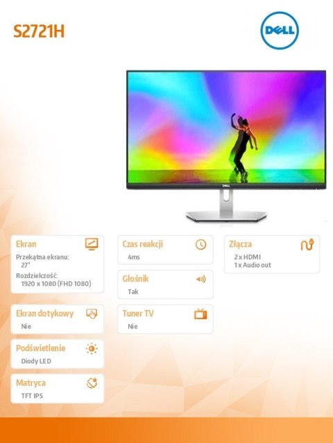 Monitor S2721H 27 cali IPS LED Full HD (1920x1080) /16:9/2xHDMI/Speakers/3Y PPG Monitor S2721H 27 cali IPS LED Full HD (1920x1080) /16:9/2xHDMI/Speakers/3Y PPG