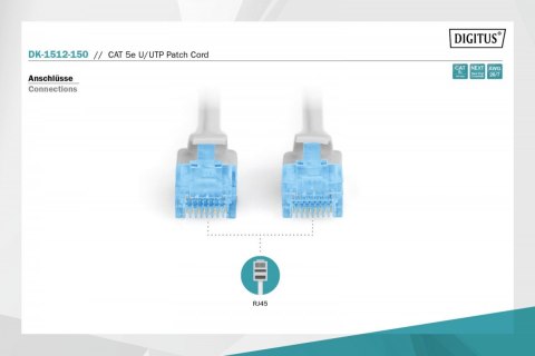 Patch cord U/UTP kat.5e PVC 15m szary Patch cord U/UTP kat.5e PVC 15m szary