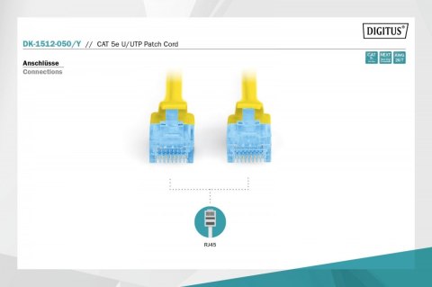 Patch cord U/UTP kat.5e PVC 5m żółty Patch cord U/UTP kat.5e PVC 5m żółty